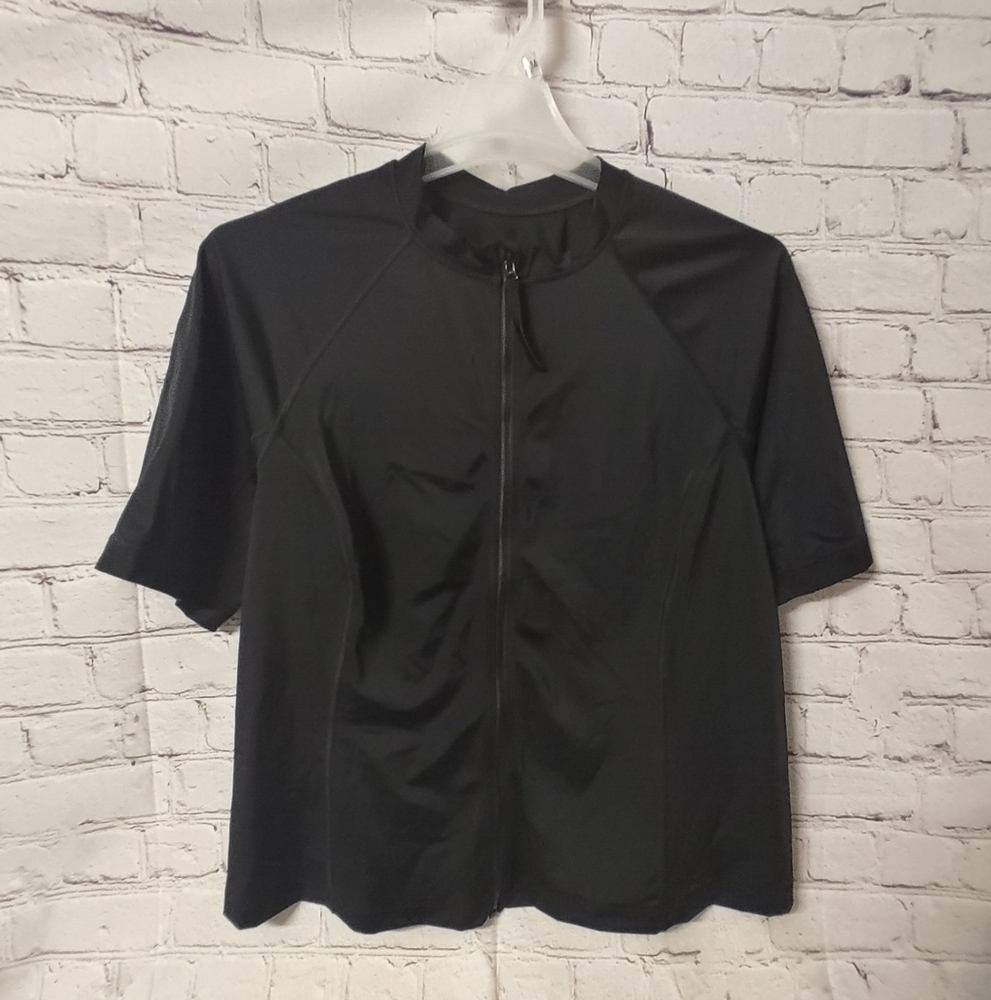 Lands' End Rash Guard Black Full Zip Cycling Shirt UPF Size 14W